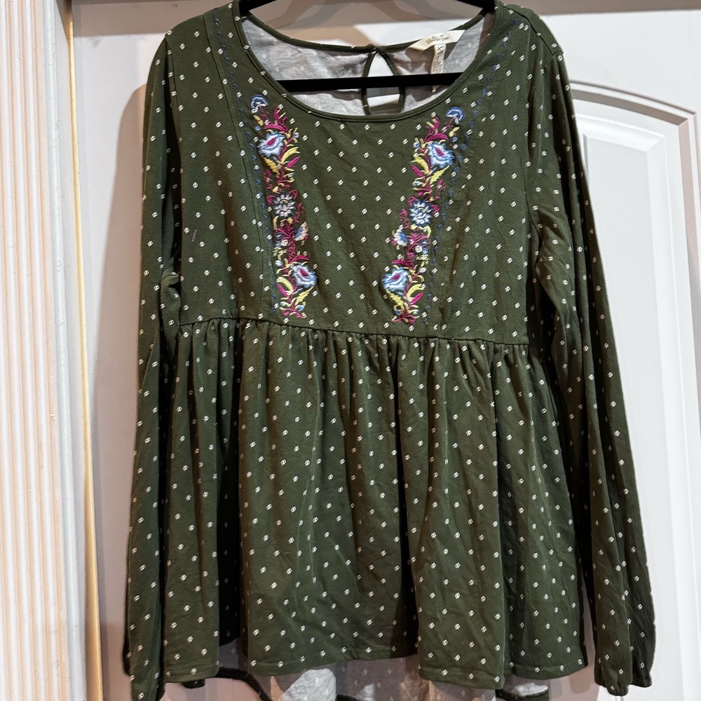 Matilda Jane Embroidered Olive Green Women's Top